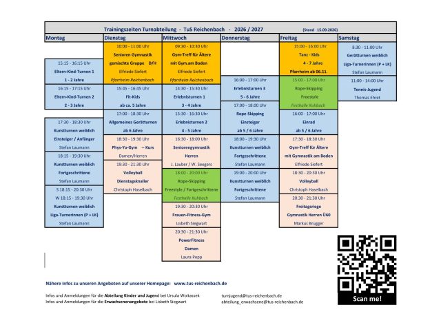 Neue Trainingszeiten 2026/2027 online